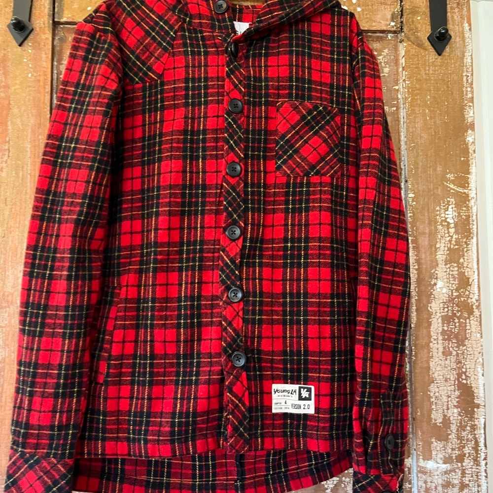 YoungLA Red and Black Plaid Casual Button Down Shirt